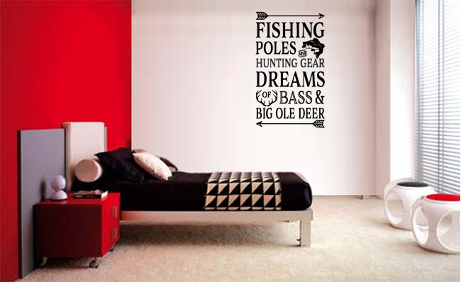 FISHING POLES & HUNTING GEAR DREAMS OF BASS VINYL WALL DECAL STICKER KIDS DECOR