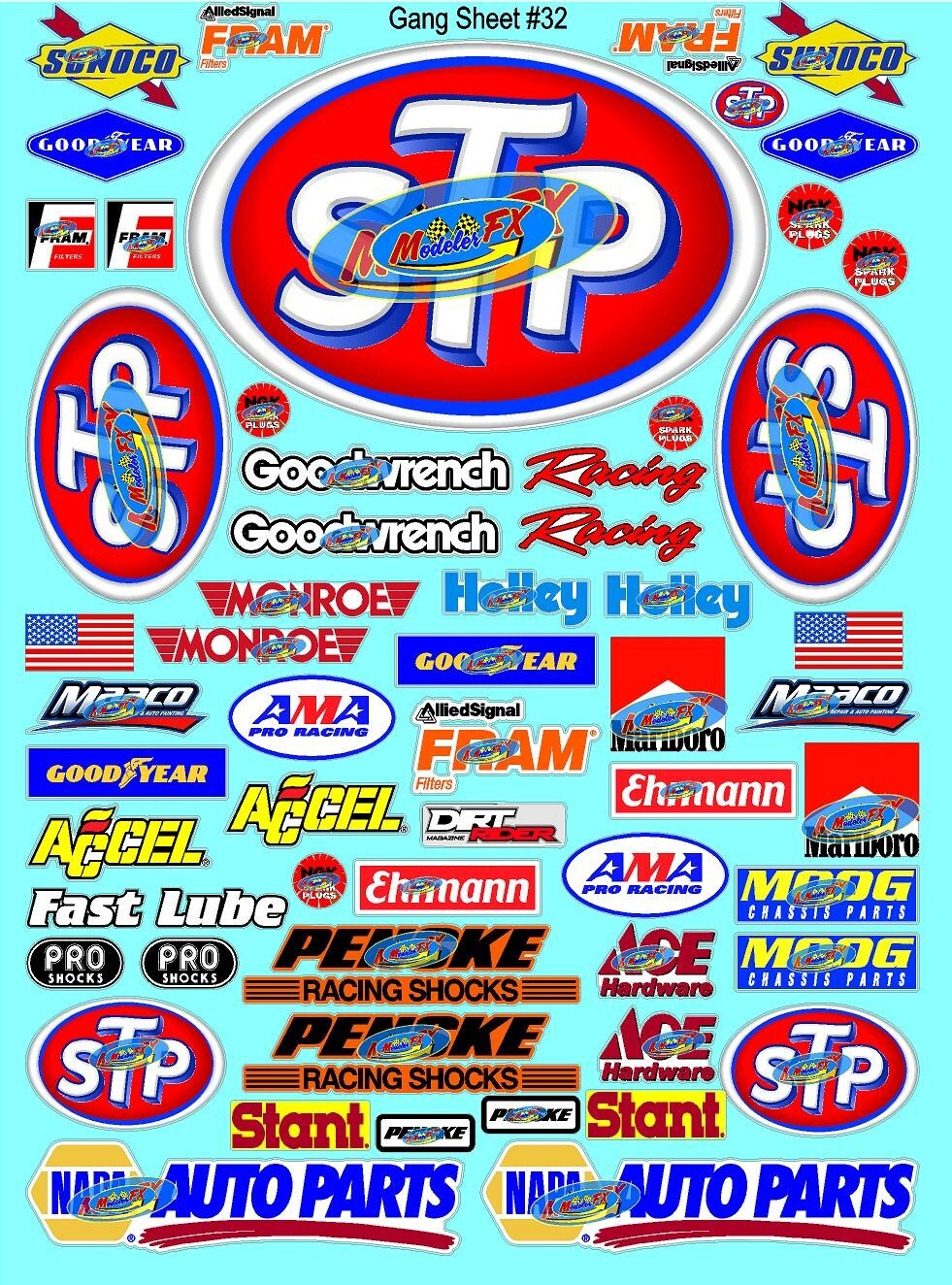 WHITE Vinyl Sticker Sheet 32-R/C MODEL Decal fits 1/10-1/16 Scale MOPARSTPRACING