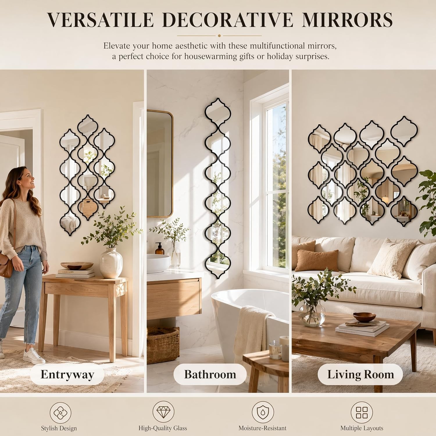 12Pcs Acrylic Mirrors for Wall Decor – DIY -Adhesive Decorative Mirror Tiles,…