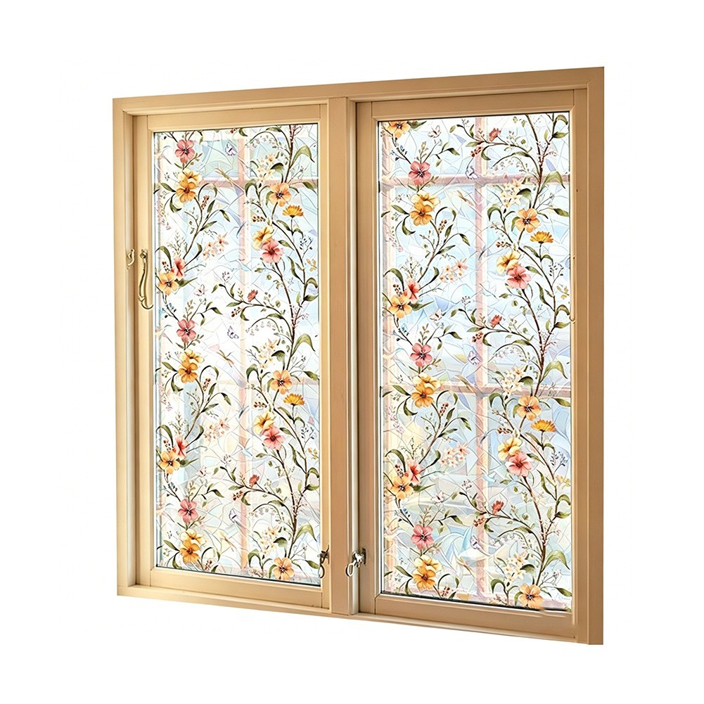 Green Leaf Themed Window Film PVC Material 45cm Size for Residential Use