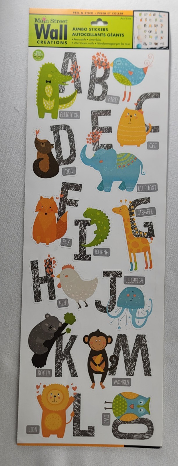 Alphabet And Names of Wild Animals Theme For Kids Removable Wall Decals USA Made