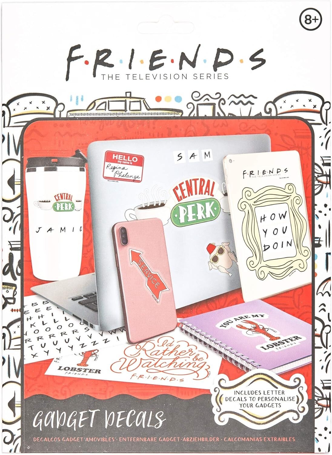 Friends Gadget Decals – 4 Sheets of Removable Waterproof Laptop Stickers