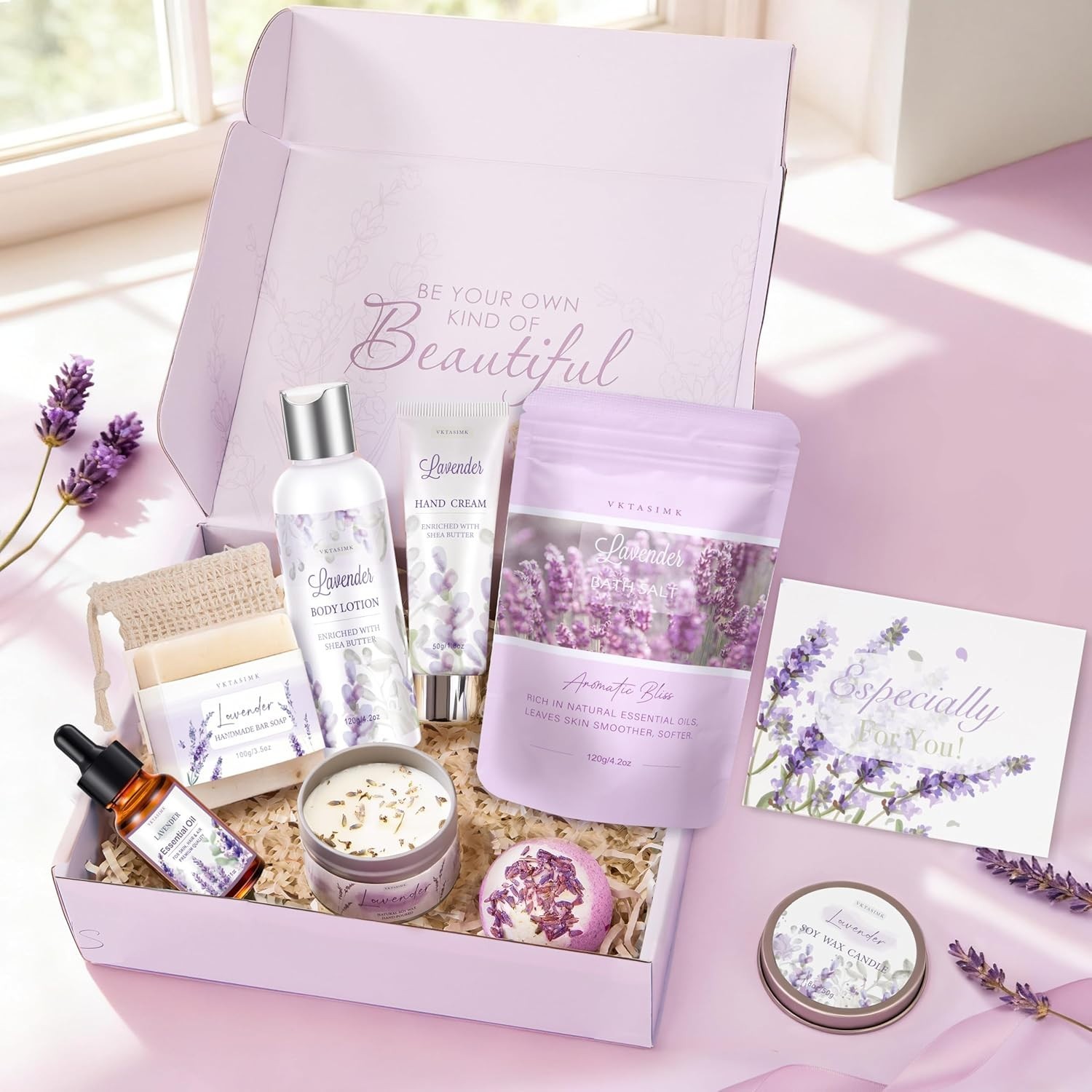 Gifts for Women, Lavender Bath and Body Gift Basket Relaxing Spa Self Care Gi…