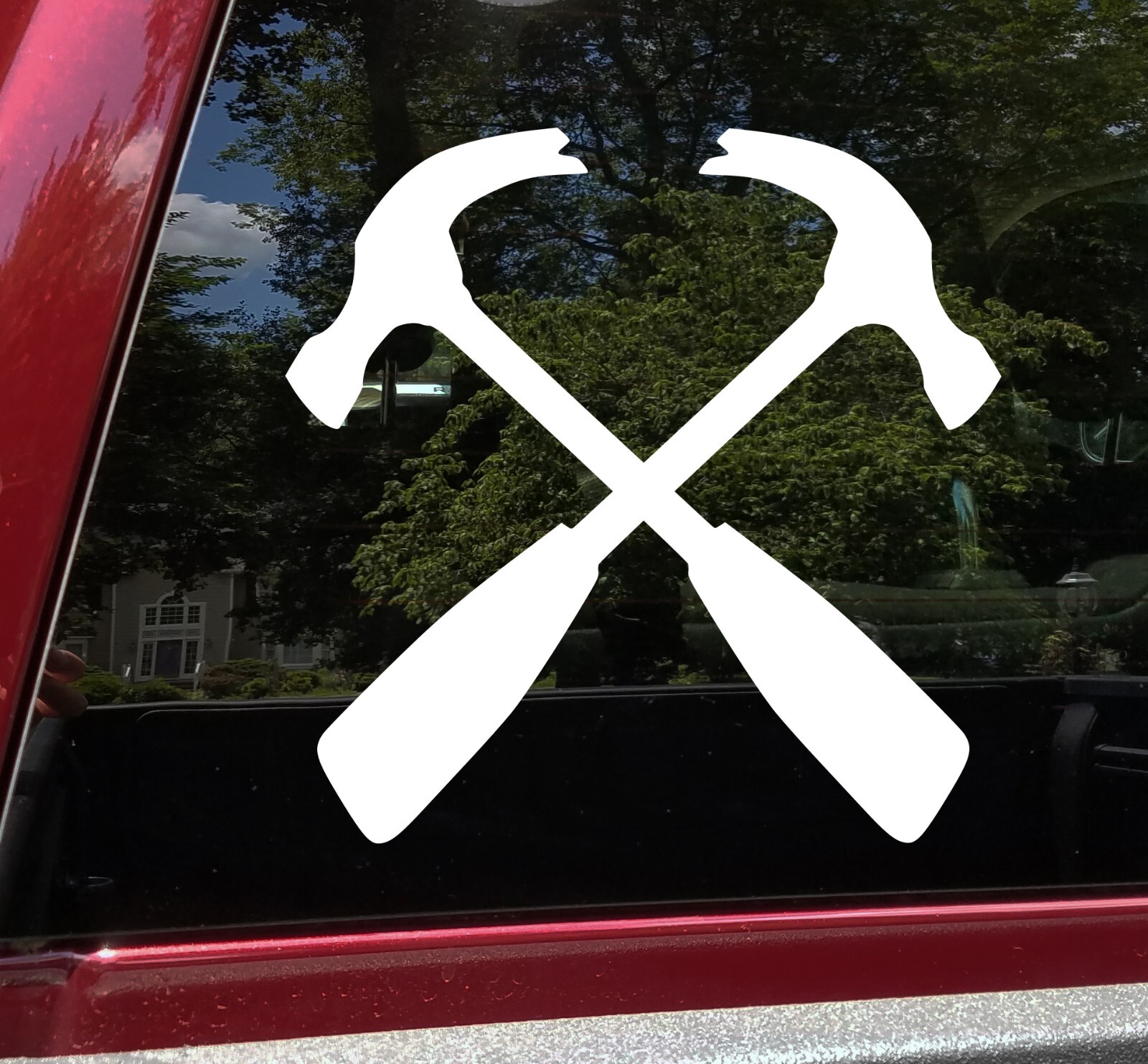 Crossed Hammers Vinyl Decal – Claw Carpentry Construction – Die Cut Sticker