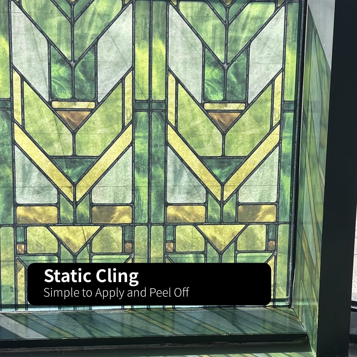 Faux Stained Glass Effect Transparent Window Film Original Hand Drawn Static US