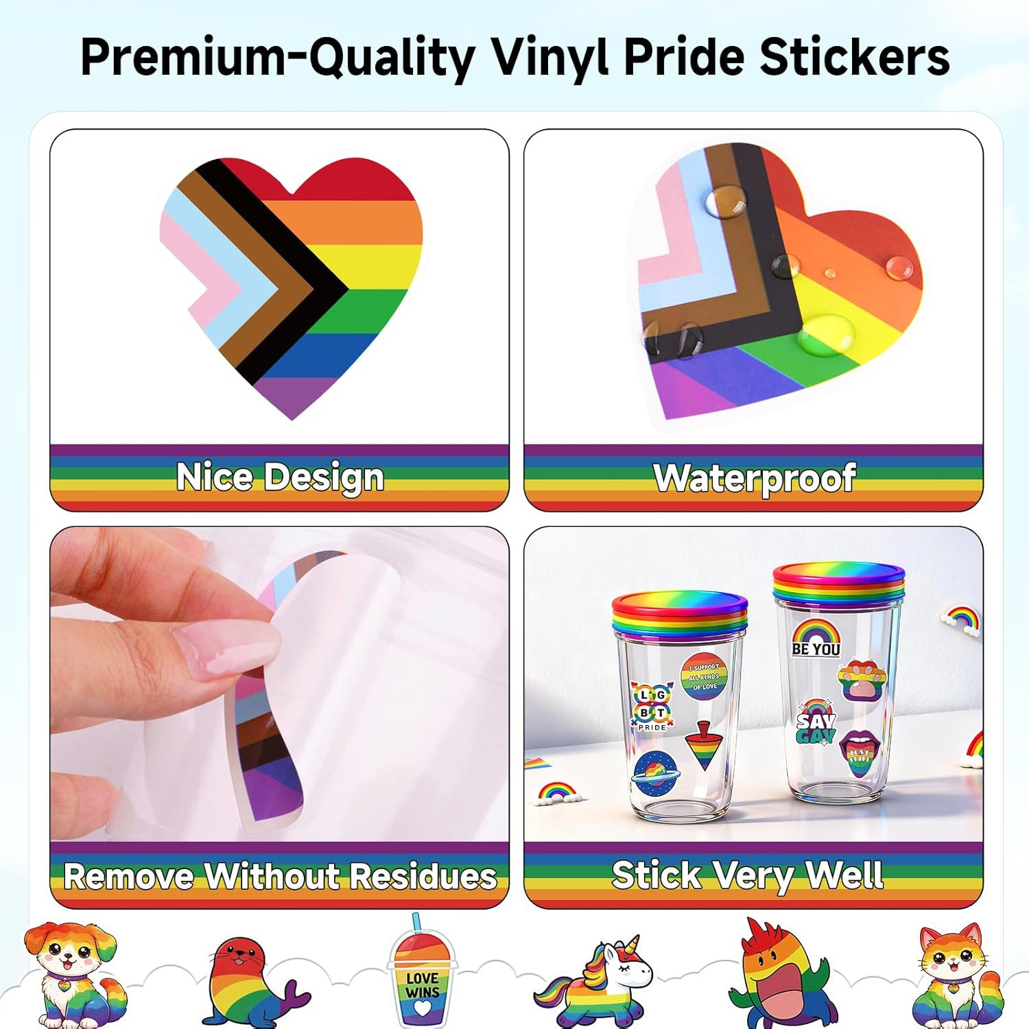 300Pcs Pride Stickers LGBTQ Pride Stickers Rainbow Vinyl Decals Pride Celebrate