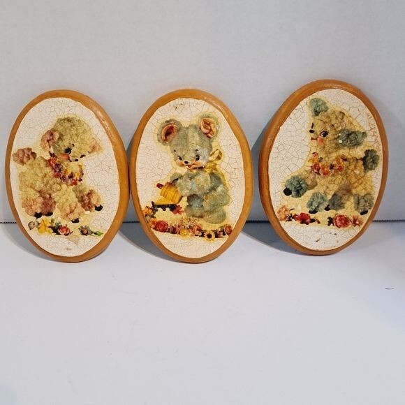 Vintage Meyercord Decal Crackle Plaster Anthropomorphic Kitch Nursery