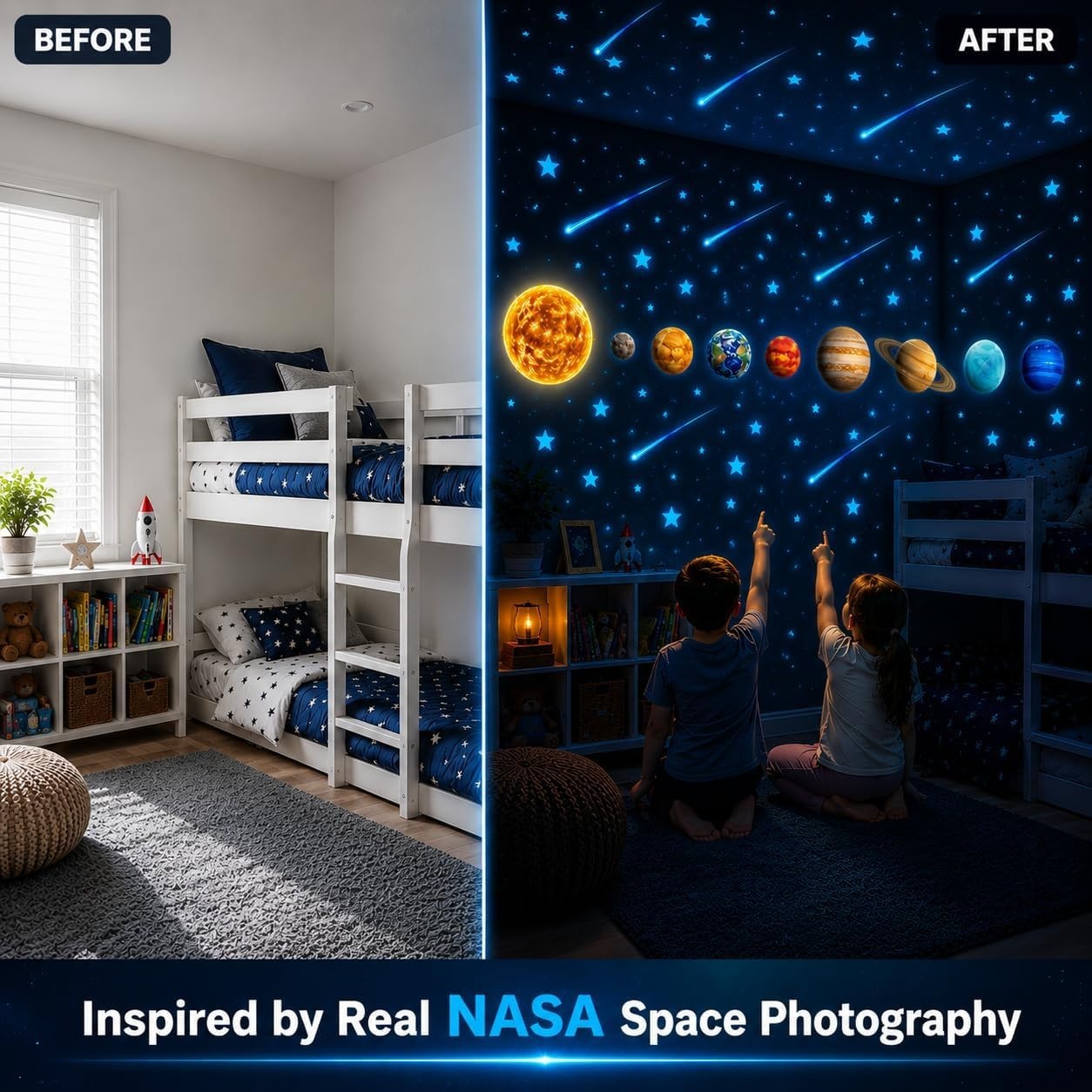 Glow in The Dark Stars and Planets, Bright Solar S