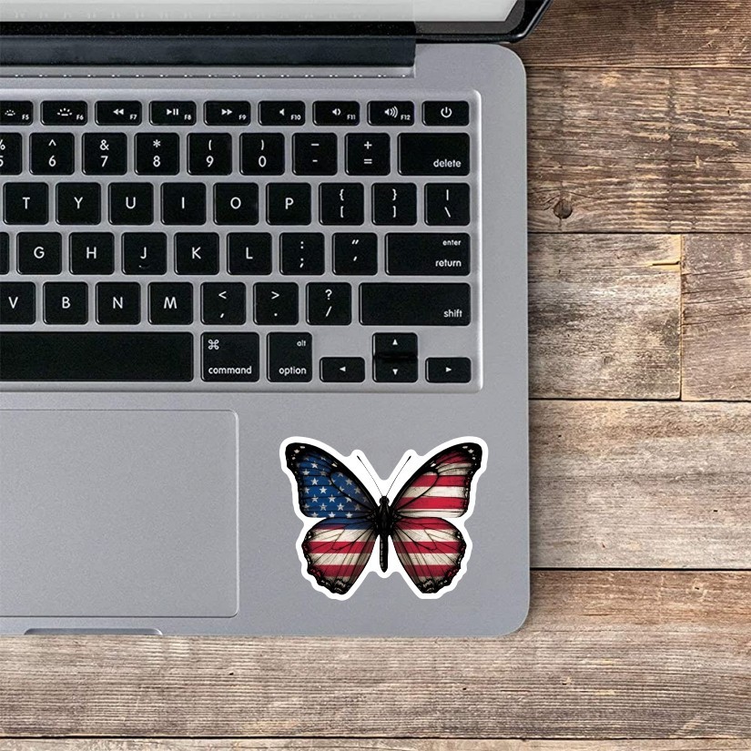 Butterfly USA Flag Sticker, Peel N' Stick, Different sizes