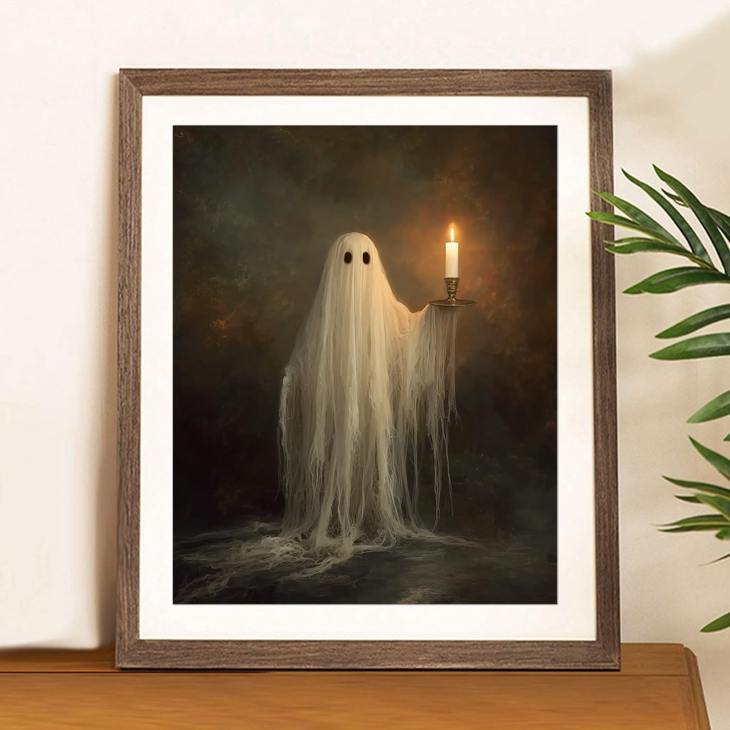 Cute Ghost Holding Candle Wall Art Print Dark Academia Room Decor Spooky Hall…
