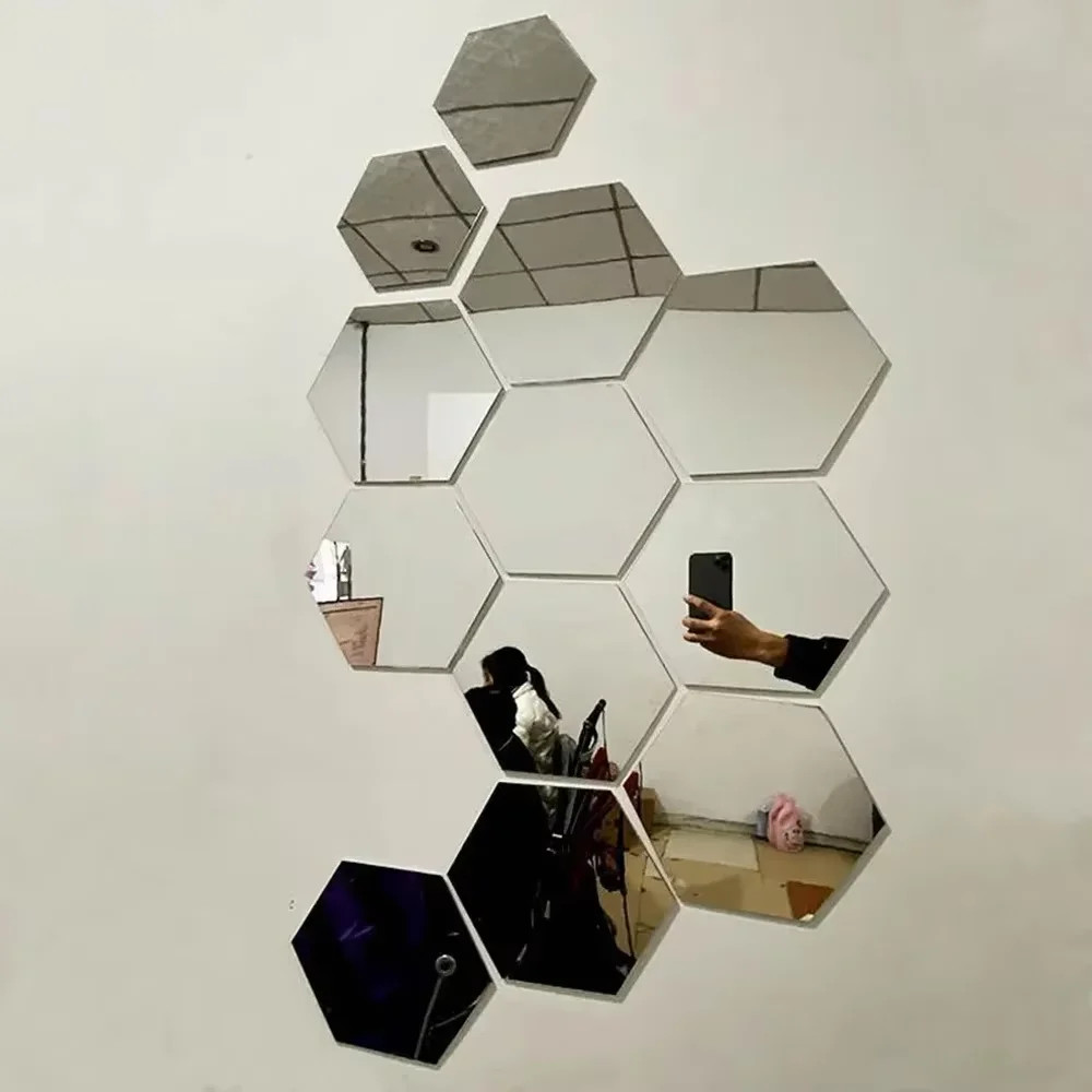 Hexagon Acrylic 3D Mirror Wall Sticker Home Decor DIY Self-adhesive Mirror Decal