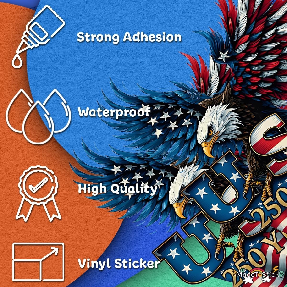 USA 250th Anniversary Patriotic Eagle Flag 2-Pack Vinyl Sticker Decal 5"x5"