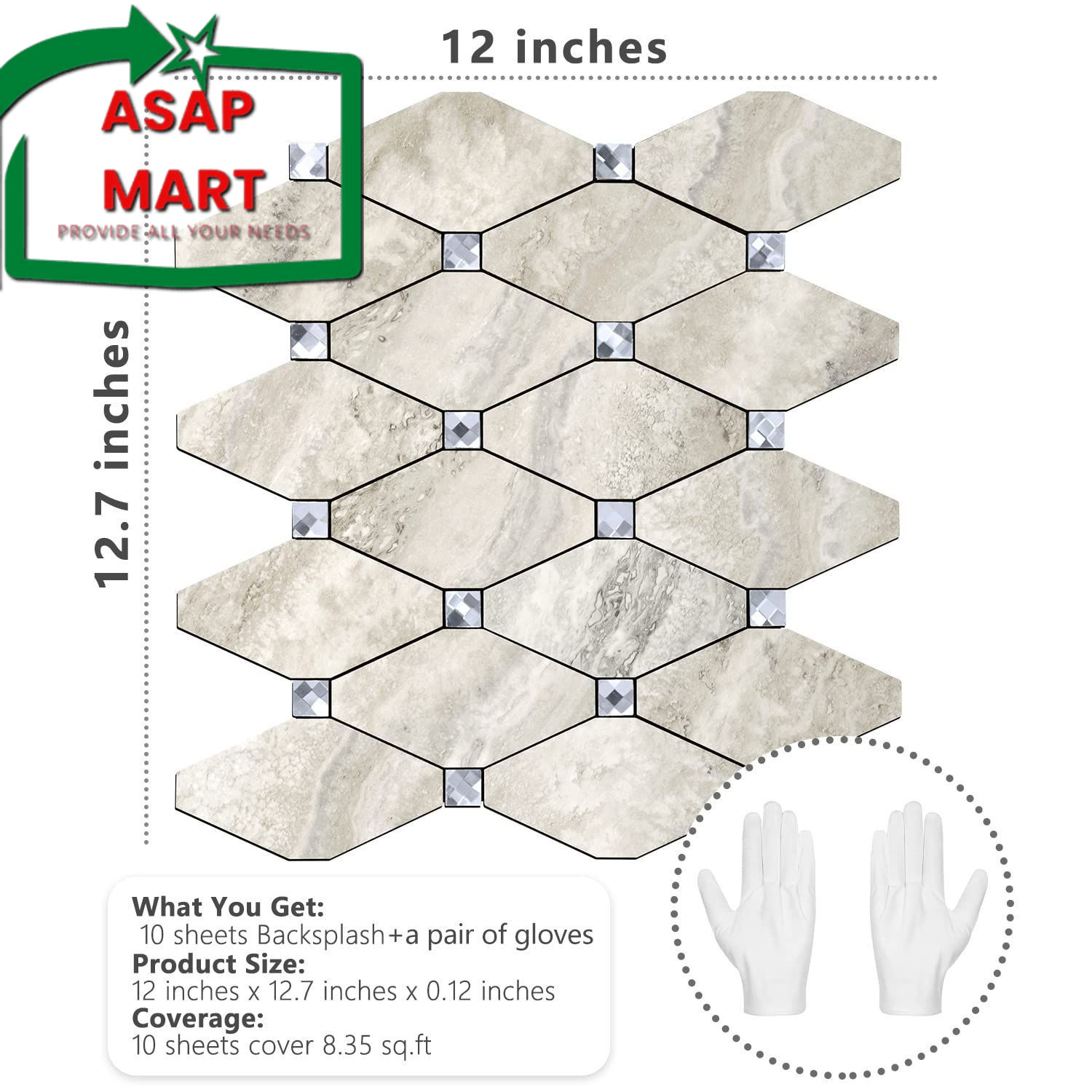 STICKGOO Peel and Stick Backsplash, 10 12.7x12x0.12 inch, Beige Stone Texture