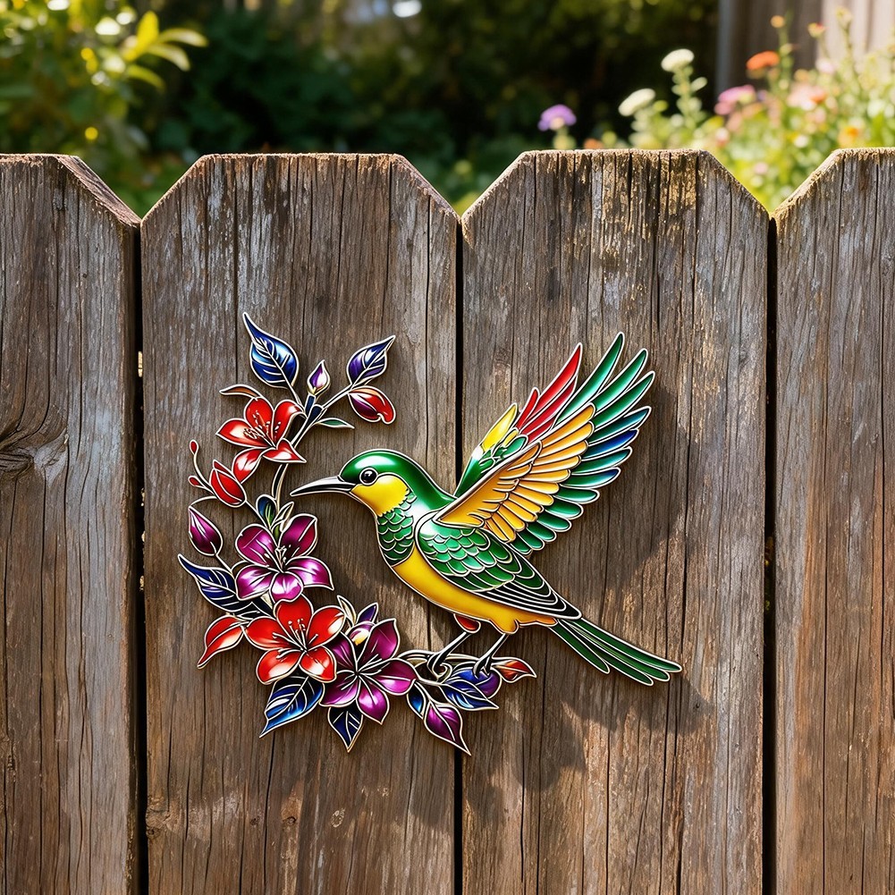 Metal 3D Hummingbird Wall Decor Colorful Design 11.8 x 10.5 Inches Weatherproof