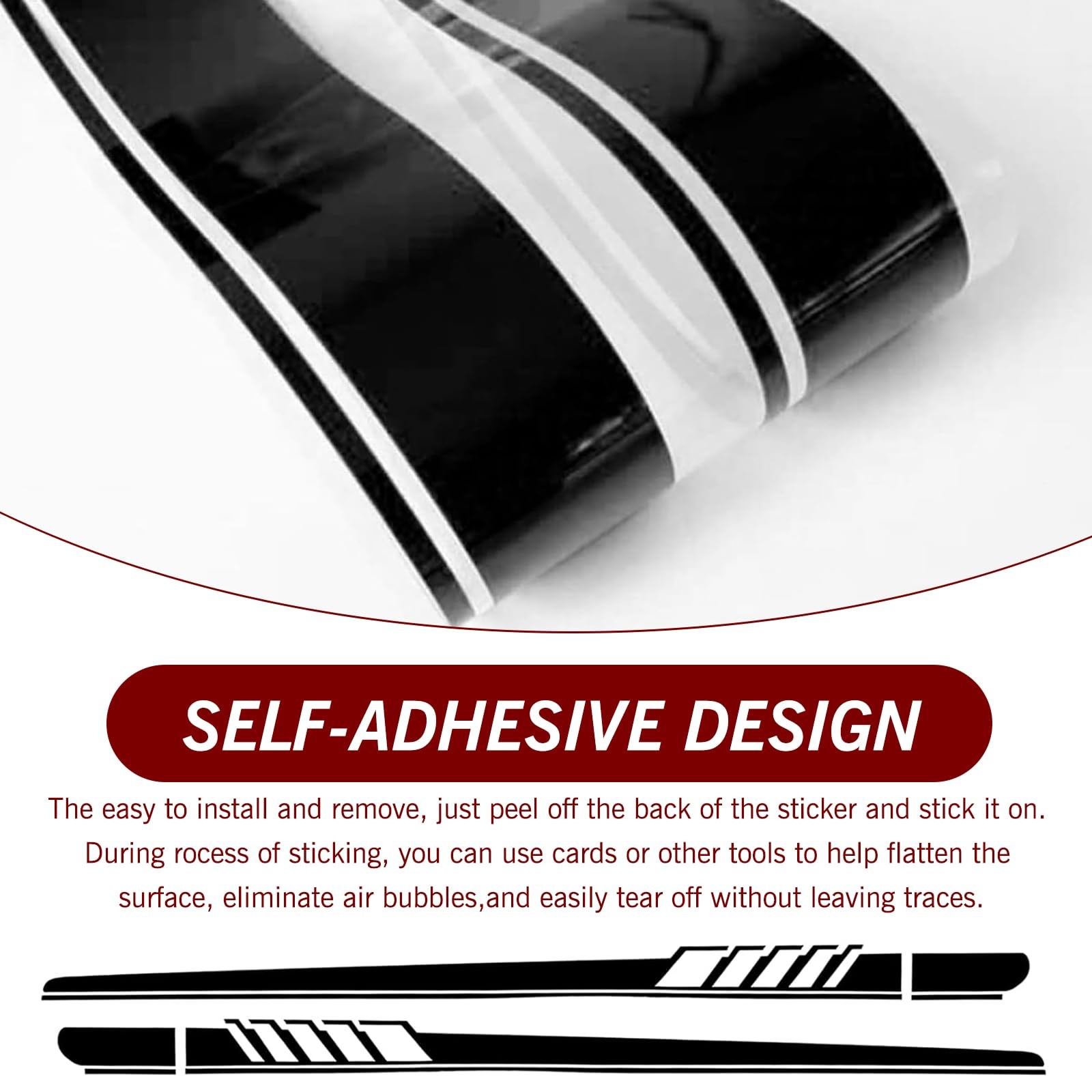 Car Side Body Long Stripes Decals, 4.52In x 88.58In Vehicle Side 2 PCS Black