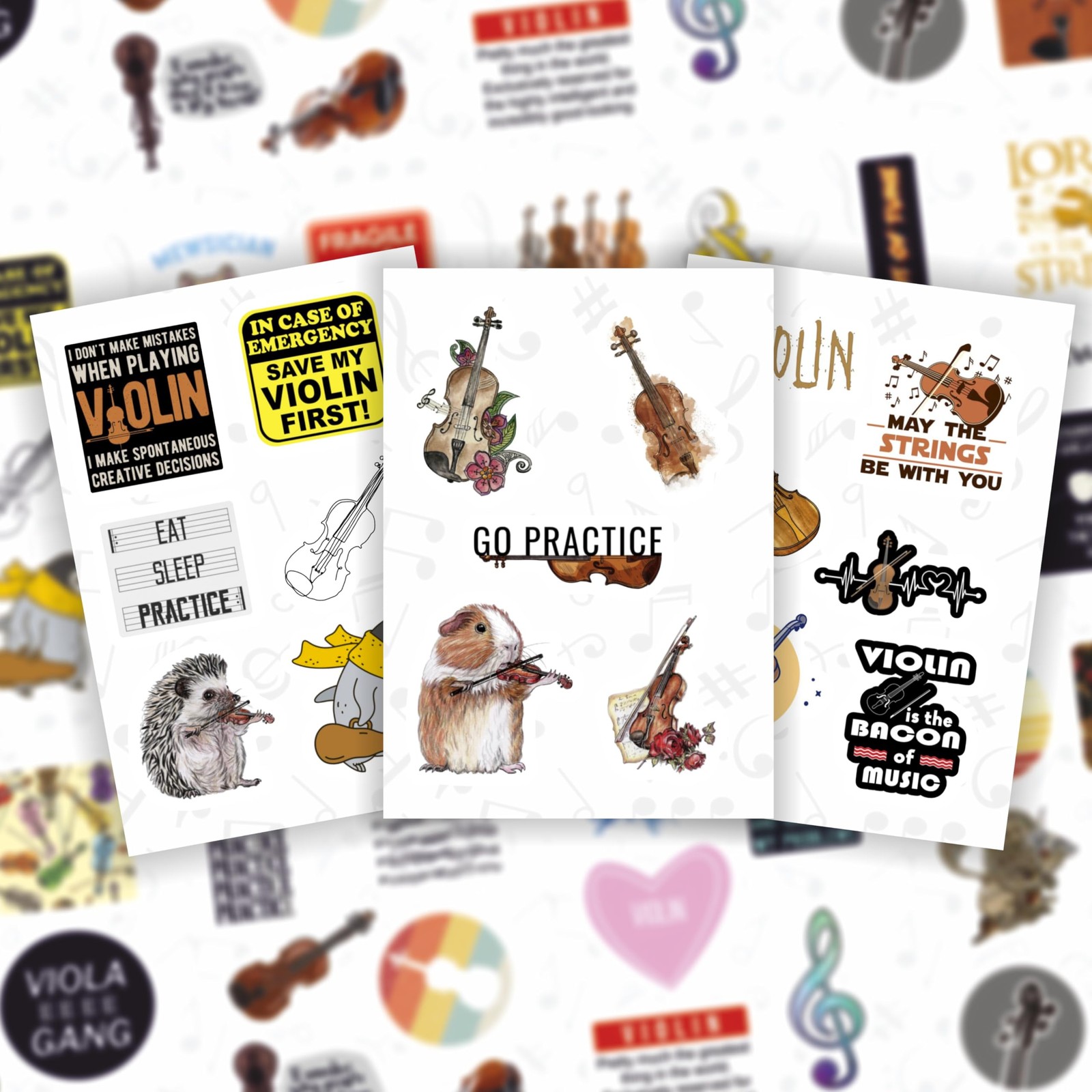 BulbaCraft 100Pcs Violin Stickers for Water Bottle and Laptop