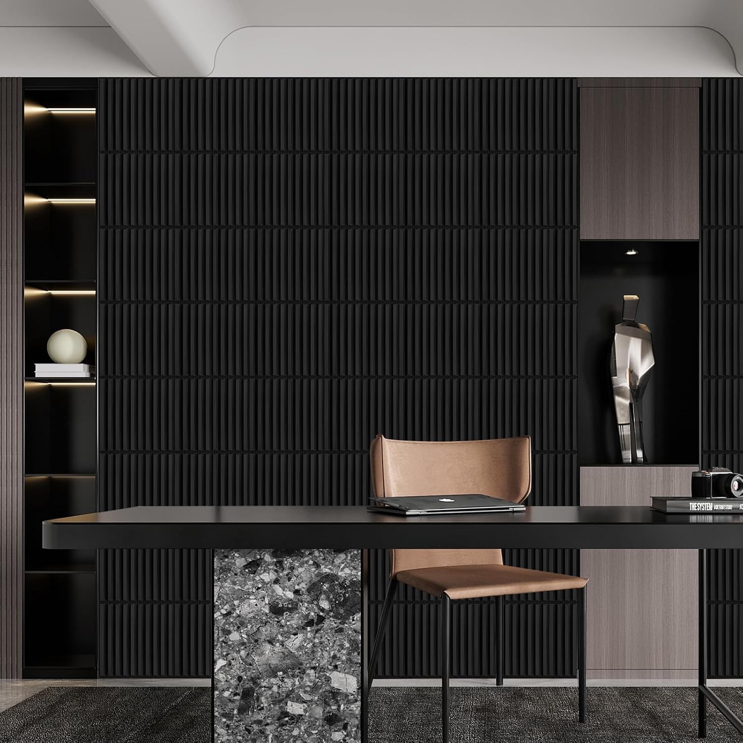 Waterproof 3D Wall Panels 30 Pack Black PVC for Home Office Décor 11.8"x11.8"