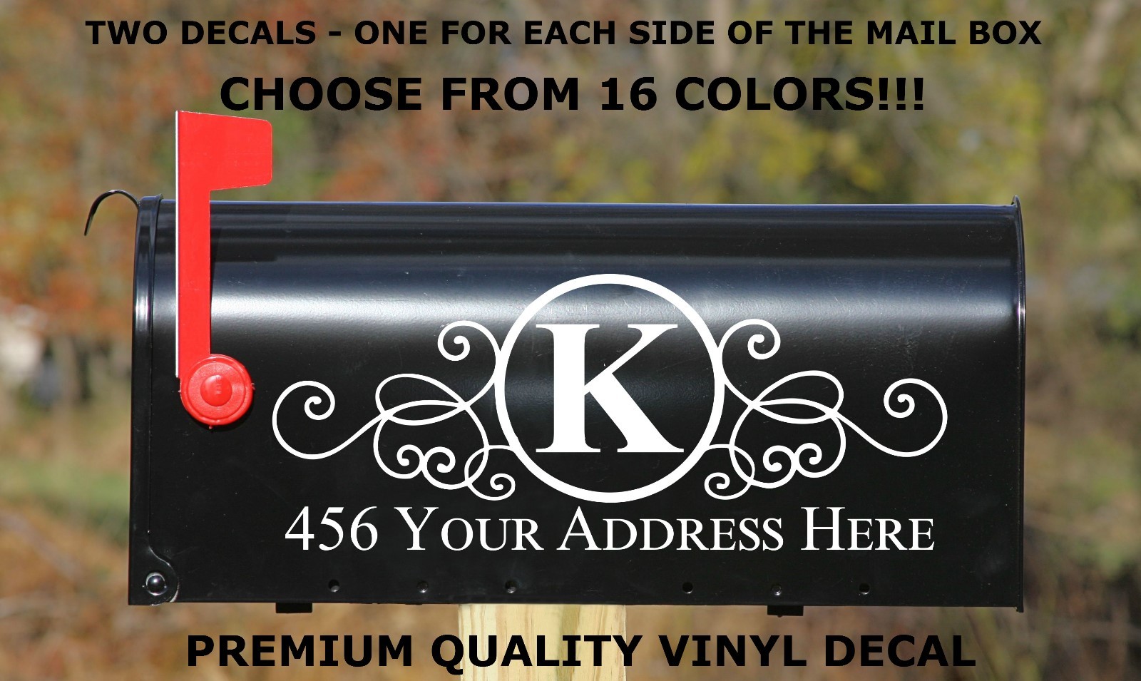 CUSTOM PERSONALIZED VINYL MAILBOX DECAL #4 – SET OF 2 – 16 COLOR CHOICES 5X12
