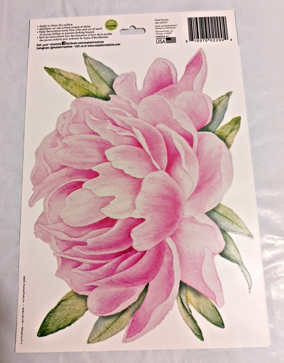 Wall Decal stickers Jumbo 10" Flowers. Rose + Pink. 6 sets Peel and stick floral