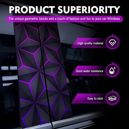 2 PCS B Pillar Sticker Decal, 9.84" ×19.6" Personalized Hexagon Geometric