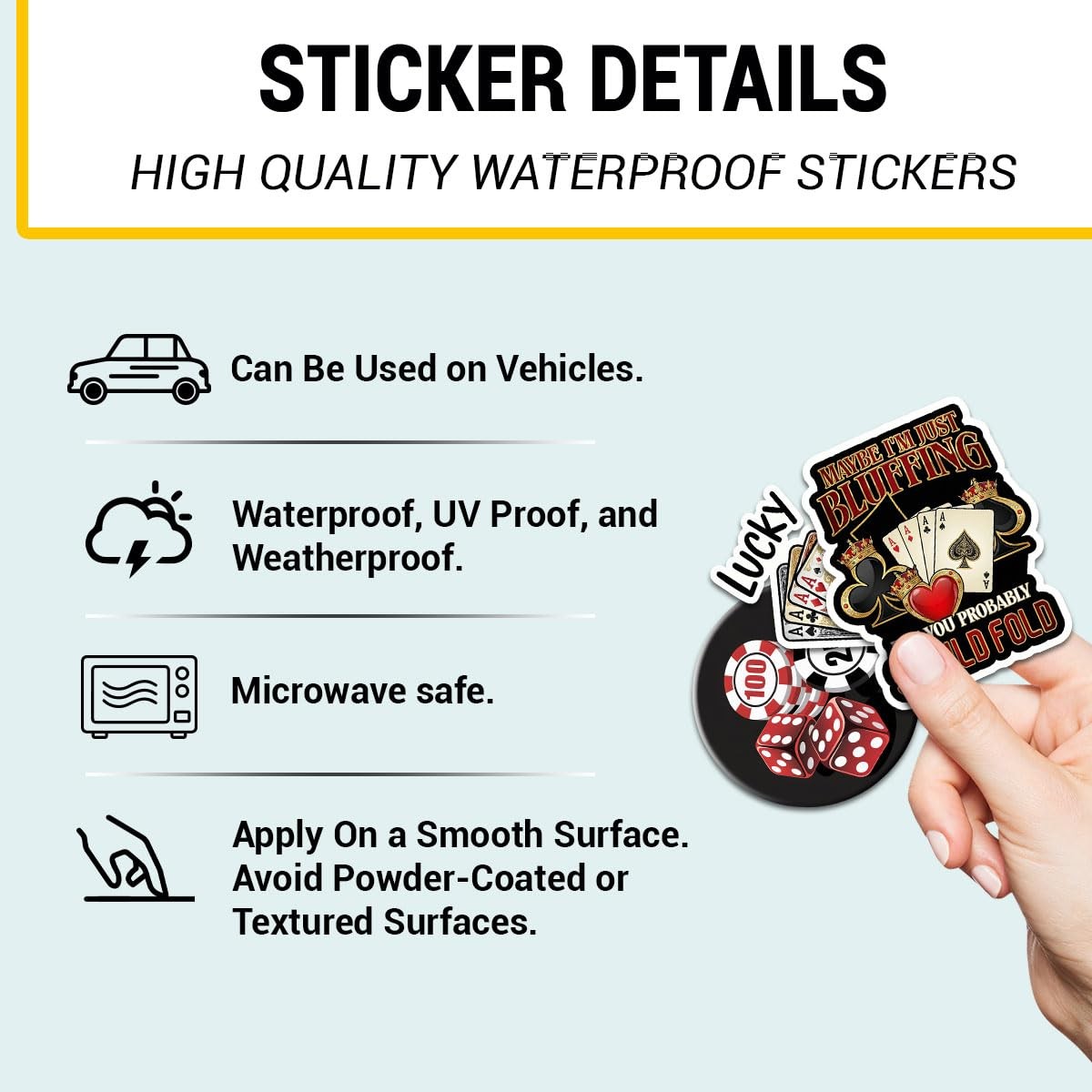 12 Pcs Gambling Stickers, Funny Casino Poker Quotes, Roulette Dice Card Decals,