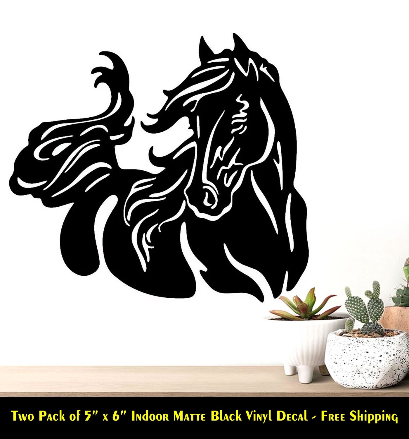 Horse Graphic Two 6" x 5" Indoor Matte Black Vinyl Decal Wall Mirror Door