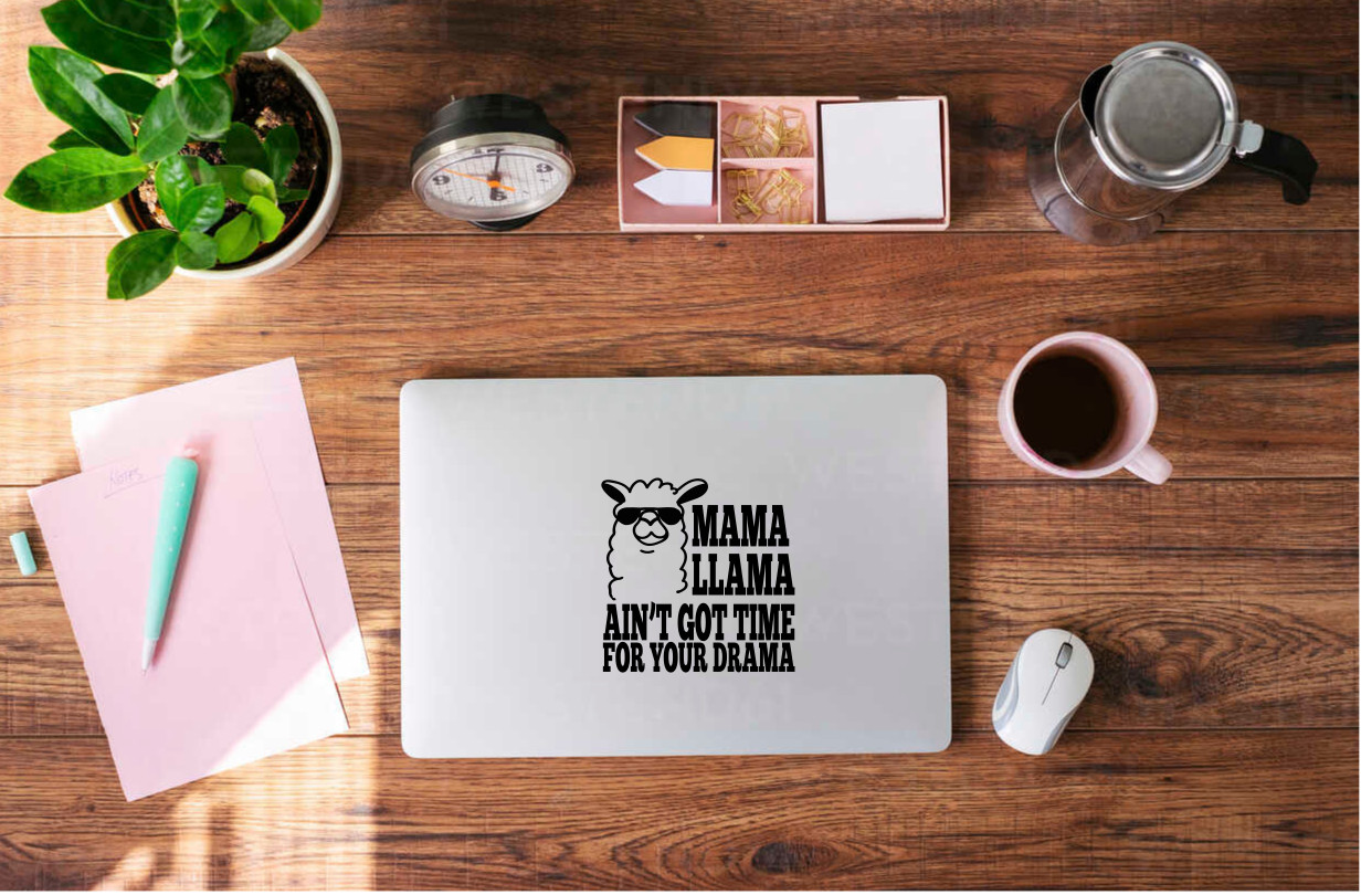 Mama Llama Decal: No Time for Drama Sticker – Fun & Sassy Decor! – 6514