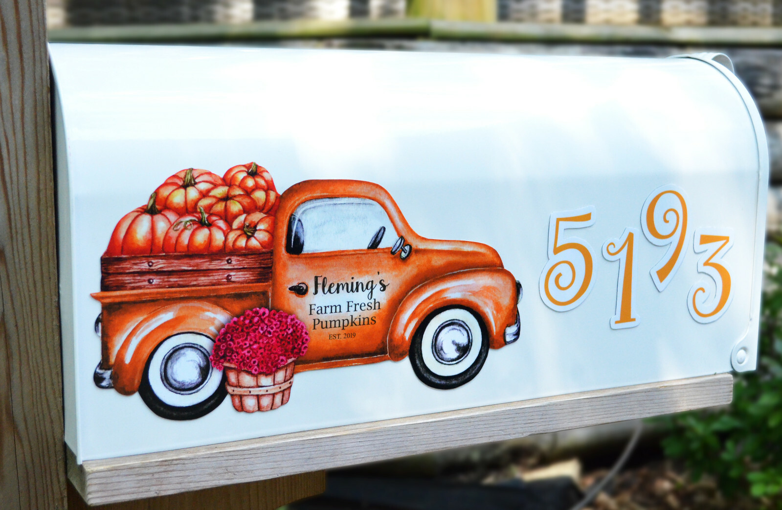 Mailbox Magnet (Partial Cover) Vintage Orange Truck full of Pumpkins Address