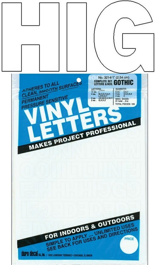 Permanent Adhesive Vinyl Letters & Numbers 1" GOTHIC WHITE ""SHIPS TODAY""