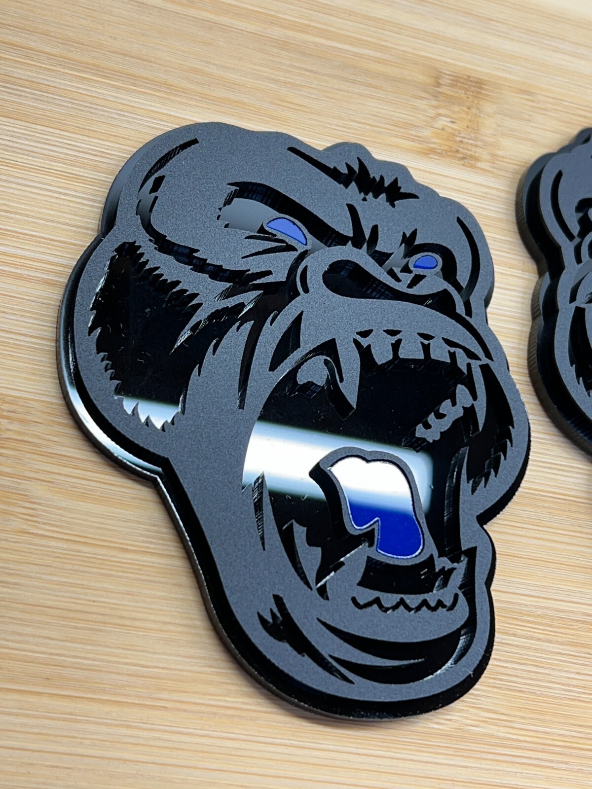 Angry Gorilla Blue Eye Car Truck Emblem Badge Matte Black /Black Custom PK of 2