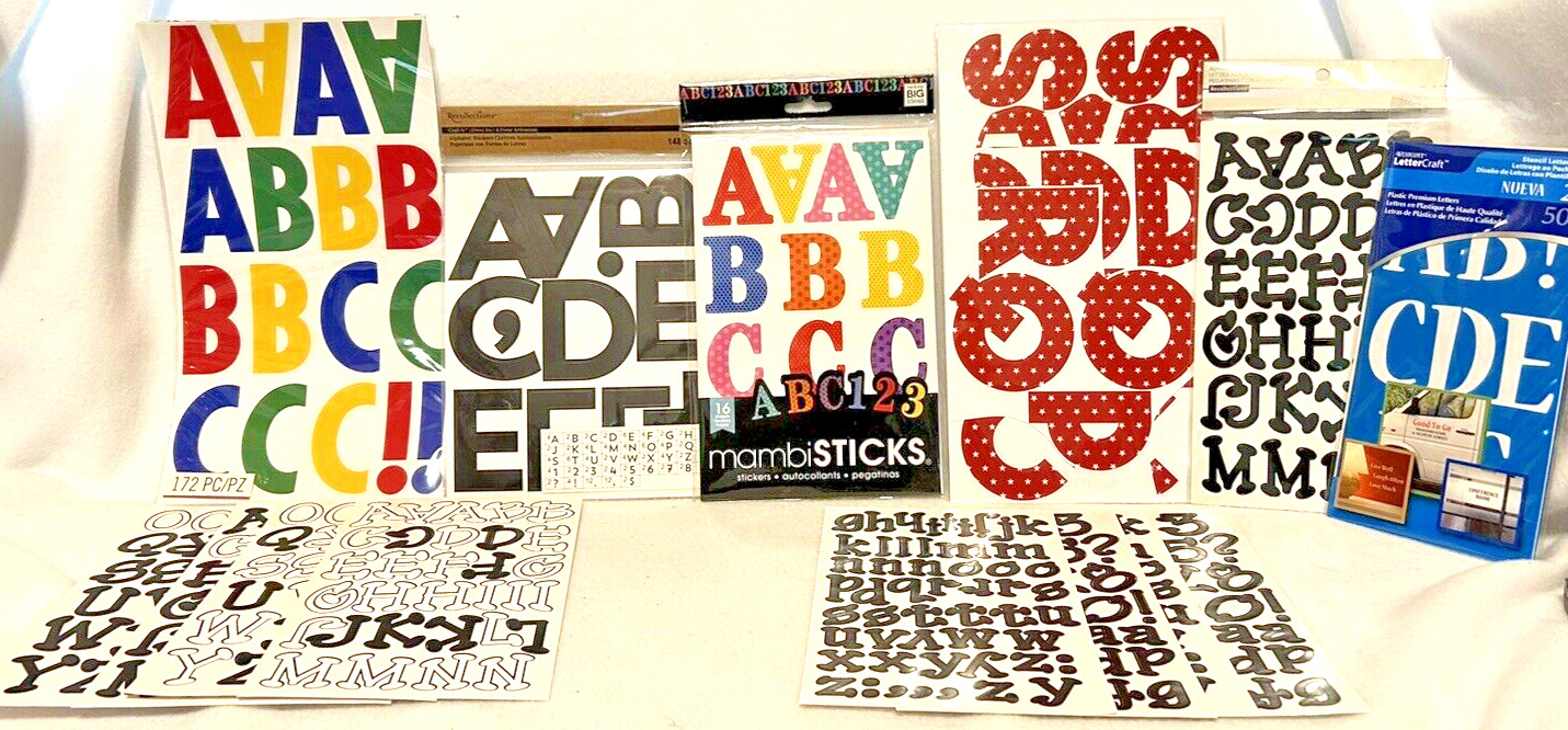 Lot Vinyl Stick On Letters And Numbers Assorted Sizes – Six Packs – See Photos