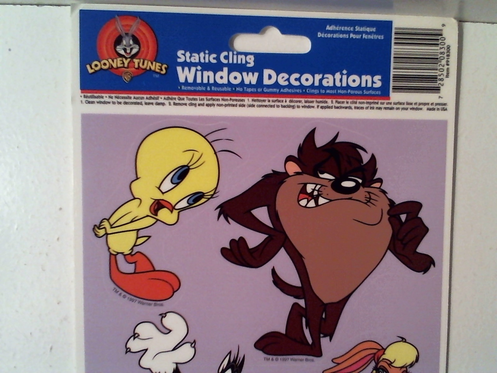1997 Unused 5 Piece Static Cling Window Looney Tunes Bugs Taz Tweety Sylvester