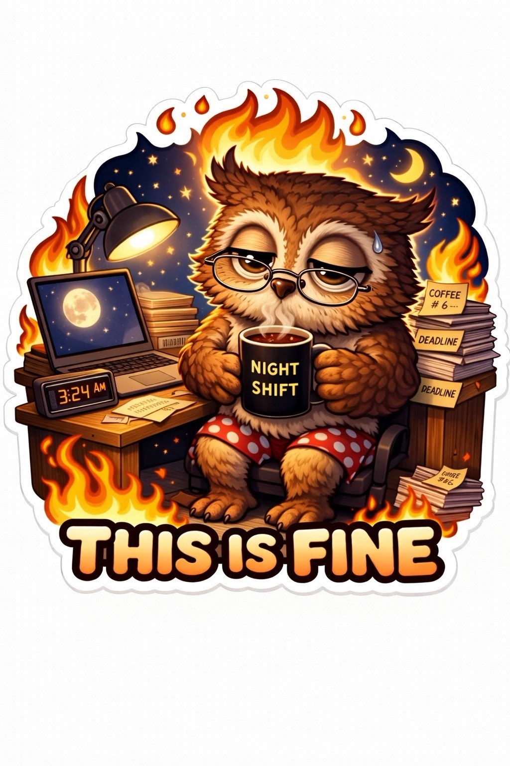 This Is Fine Animal Sticker Set, Funny Office Burnout Meme Decal Pack