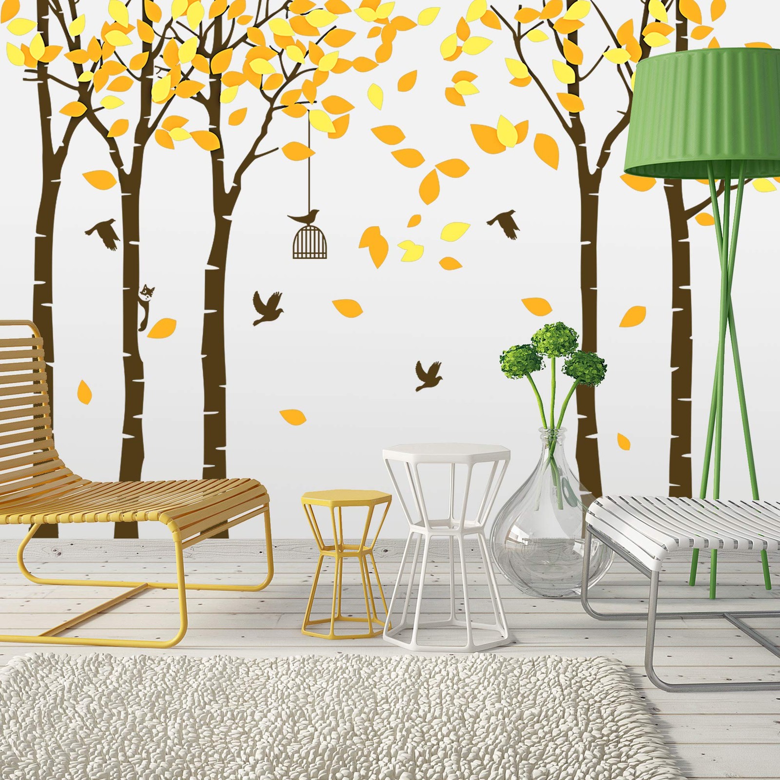 Amaonm 104"x71" Giant Large Jungle 5 Brown Trees Wall Decals Yellow Leaves an…