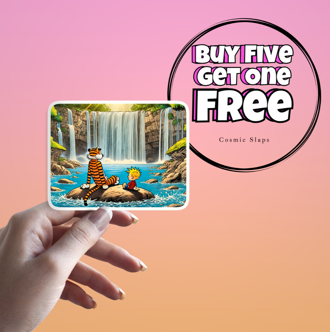Waterfall Sticker: Calvin & Hobbes Chillin' Flow Waterproof Cartoon Sticker