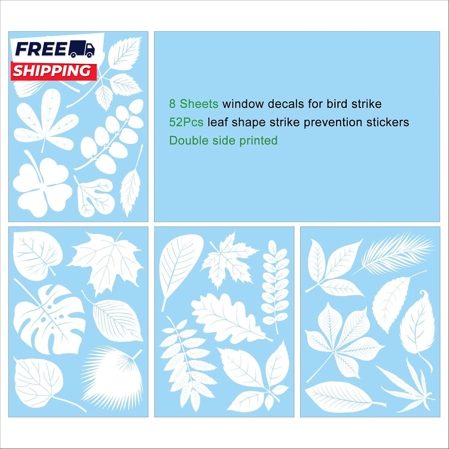 Window Decals 52 Pieces Large Leaf Shape anti Collision Window Stickers
