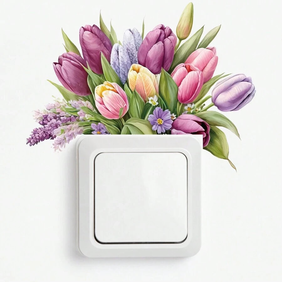 4 Pcs Wall Decals Creative Tulip Switch Removable Flower Switch Leaf Stickers