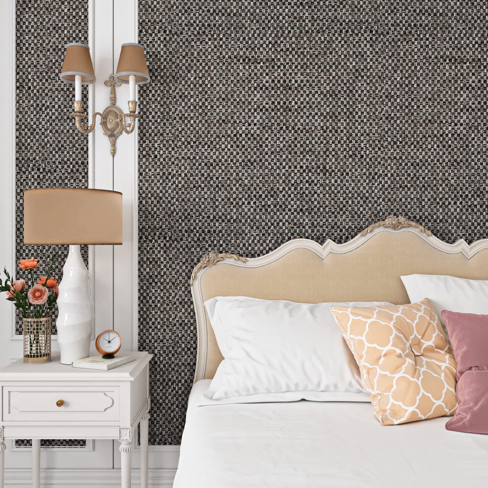 ReWallpaper 17.5in x 23ft Gray Grasscloth Style Peel and Stick Wallpaper Remo…
